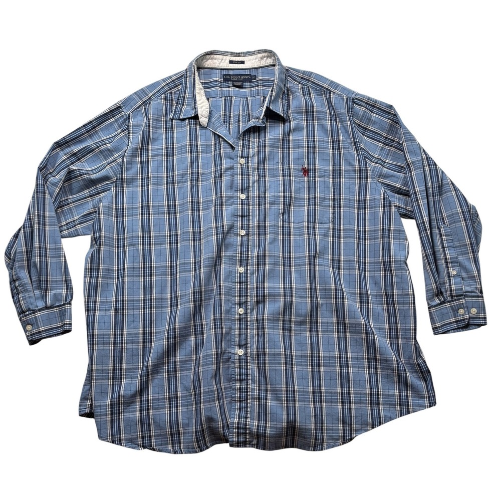 US Polo Assn Mens‎ 3XL Blue Plaid Stretch Long Sleeve Button Down Shirt #1131